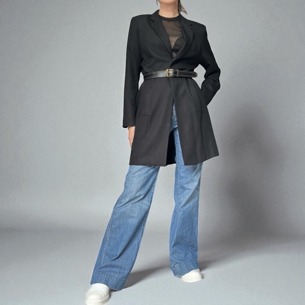 Tailor B. Moss Vintage Black Longline Blazer Coat Jacket Academia Preppy Office